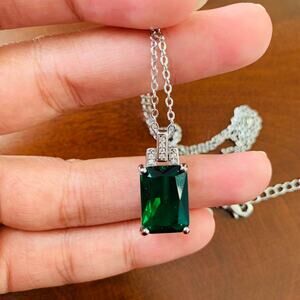 Crystal Green Rhinestone Silver Necklace